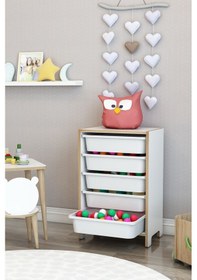 Resim 5 Sepetli Çok Amaçlı Oyuncak Dolabı Mdf Beyaz Beyaz 