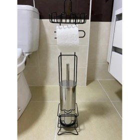 Resim Renk Yapı Rüyası Renk Yapı Metal Siyah Yedekli Wc Banyo Duş Tuvalet Kağıtlık Kare Kağıtlığı + Wc Fırçalı 2'li Set 