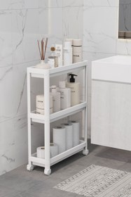 Resim Omaş Household Product Tekerlekli Dikdörtgen 3 Katlı Raf Ünitesi - Banyo Mutfak Düzenleyici Organizer Raf - Modern Raf Ünit 