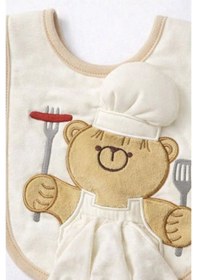 Resim Bebek Aşçı Ayıcık Desenli Mama Önlüğü ve Ağız Mendili Seti Bej 