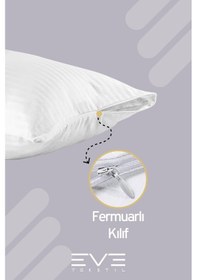 Resim Eve Tekstil 8 Adet Çizgili Pamuk Saten Antibakteriyel Fermuarlı Yıkanabilir Otel Lüks Yastık Kılıfı 50x70cm Beyaz 