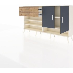 Resim Arges Konsol 4 Raflı 2 Çekmeceli 2 Kapaklı 176x30x99 Aytaşı-antra Aytaşı-antrasit/çam 