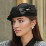 Resim 1 Adet Kadın Hafif Beret Şapka - Siyah Yün File, Süslenmiş Fiyonklu, İngiliz Retro Ressam Tarzı Sonbahar Kış için, Tatil Partileri & Resmi Etkinlikler, Zarif Başlık, Sofistike İşçilik 