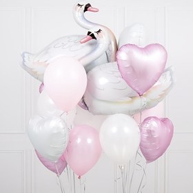 Resim 10 adet Büyük 81.28cm Beyaz Zarif Kuğu Balonları, 45.72cm Beyaz Pembe Kalp Şişme Folyo Balonlar ile, Kızlar Doğum Günü Düğün Partisi Süslemeleri, Gelin Duş Dekoru, Etkinlik Parti Malzemeleri Süslemeleri 