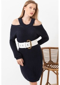 Resim Aqe Fashion Kadın Lacivert Omuz Detaylı Elbise Lacivert 