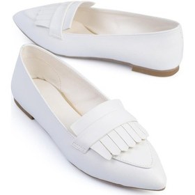 Resim Shoetek Estrella Kadın Babet Püsküllü Beyaz Deri Beyaz Cilt 