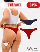 Resim Alya Underwear Kadın Pamuklu Tanga Külot - String Iç Çamaşırı Lacivert, Kırmızı, Ekru - 3 Adet Çok Renkli T02 