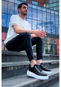 Resim Tb-x10 Terzi Bey Siyah Cilt Beyaz Yüksek Taban Günlük Spor Ayakkabı Siyah 