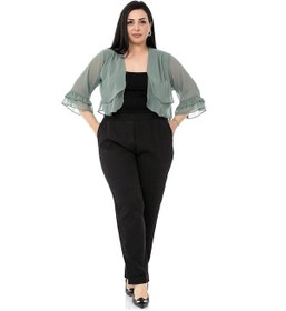 Resim Disentis Büyük Beden Önü Çift Kat Kolu Ve Arkası Fırfırlı Şifon Su Yeşili Bolero-su Yeşili Yeşil 