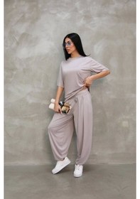 Resim Osy Modal Yumuşak Dokulu Kumaş Oversize Bisiklet Yaka T-shirt Jogger Eşofman Altı Eşofman Takımı - Gri Çok Renkli 