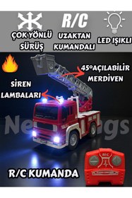 Resim YILDIRIM OYUNCAK Uzaktan Kumandalı Şarjlı Led Işıklı 45°Merdivenli 17cm Oyuncak İtfaiye Aracı 
