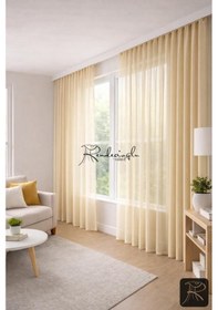 Resim Grek Dokulu Tül Perde Şampanya Tok Etek, Zarif Görünümkurşun Sarım Şampanya 