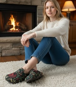 Resim Mycorni Kilim Desenli Unisex Anatomik Doğal Mantar Taban Kapalı Terlik 