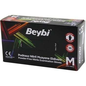 Beybi L Siyah Pudrasız Nitril Muayene Eldiveni 100lü 4832
