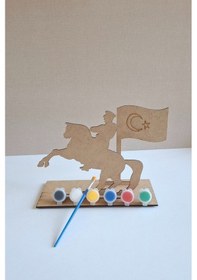 Resim Mustafa Kemal Atatürk Ve Türk Bayrağı Ahşap Boyama Seti - Akrilik Boya Ve Fırça Hediyeli 