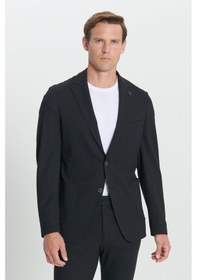Resim AC&Co / Altınyıldız Classics Erkek Sıyah Slim Fit Dar Kesim Mono Yaka Yünlü Takım Elbise Siyah 
