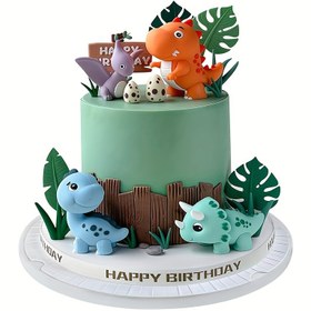 Resim 7/16 Dinozor Pasta Süsleme Seti Karikatür dinozor temalı pasta süsleme seti 3D dinozor modeli doğum günü pastası süslemesi yaban hayatı partisi 
