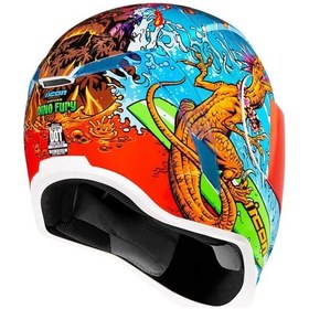 Resim Icon Airform Dino Fury Mıps Kapalı Motosiklet Kaskı Mavi Yeşil Turuncu Mavi - Yeşil 