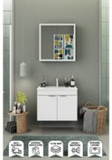 Resim Biani Fix Loft 85 Cm Banyo Dolabı,Seramik Lavabolu, Aynalı,Lavabo Dahil,Mdf,Mat Beyaz 