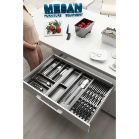 Resim Feyza Design Çekmece Içi Kaşıklık ve Bıçaklık Düzenleyici Antresit 74X48CM, Yandan ve Boydan 4cm Kesilebilir 