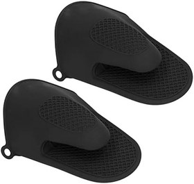 Resim 2 adet Fırın Eldiveni Mini Silikon Kalınlaştırılmış Haşlanma Önleyici Pişirme Tutam Eldiveni Mutfak için (Siyah) 