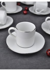 Resim Qualitev Porselen Kahve Fincan Takımı 2 Kişilik 90 Ml -gümüş Kahve Fincan Silver 4 Parça Gümüş 