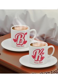 Resim Bk Gift Kişiye Özel Kalpli Harf Tasarımlı İkili Türk Kahvesi Fincanı Kobitmeyencom33503 Bk Gift Renkli 