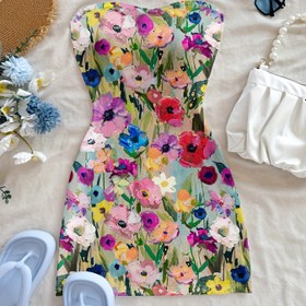 Resim Vintage Baskılı Mini Elbise, Retro Stil, Rahat/Vakasyon Vibe, Seksi, Sevimli Y2K Hindistan Cevizi Kız Bohem Tatil Görünümü. 