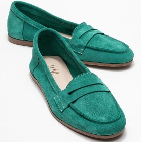 Resim Luvi Shoes F02 Zümrüt Yeşil Süet Hakiki Deri Kadın Loafer Ayakkabı Zümrüt Yeşili 