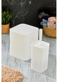 Resim Line 2 Parça Kare Banyo Seti - Çöp Kovası Wc Fırçası Set Beyaz 