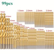 Resim 99 parçalık Titanyum Kaplı Yüksek Hızlı Çelik Matkap Uç Seti - Metal, Ahşap ve Alüminyum için - Çoklu Boyutlar 1-3mm, Dayanıklı Metal Malzeme, Güç Kaynağı Gerekmez 