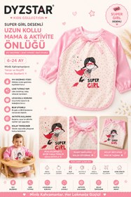 Resim DYZSTAR Super Girl Desenli Sıvı Geçirmez Uzun Kollu Bebek Mama ve Aktivite Önlüğü Pembe Puantiyeli BLW Uyumlu Leke Tutmaz 6-24 Ay 