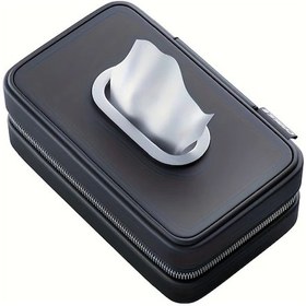 Resim Chuangyinshop Black Deri Araç Mendil Kutusu Saklama Kutusu Fonksiyonel Esnek Bantlı Güneşlik 