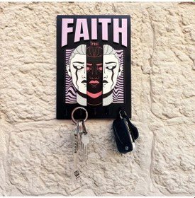 Resim Cajuart Urban Sokak Stili Tasarım Faith İnanç Duvar Askısı Anahtarlık Dekor 