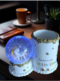 Resim Beyaz At Figürlü 15cmx10cm Ebat Pilli Işıklı Dekoratif Kar Küre Kalemlik 15cm X 10cm 