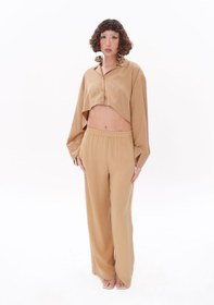 Resim Bej Tencel™ Beli Lastikli Pantolon - M / Bej 