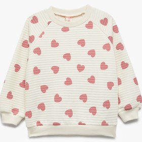 Resim Kız Bebek Kalp Desenli Uzun Kollu Bisiklet Yaka Sweatshirt 