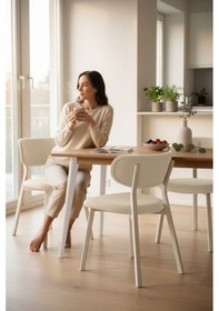 Resim Canisa Toldy Serisi 6 Adet Krem Bukle Kumaş Mutfak Sandalyesi Beyaz Metal Ayak Krem Sandalye Ayaklar Beyaz 