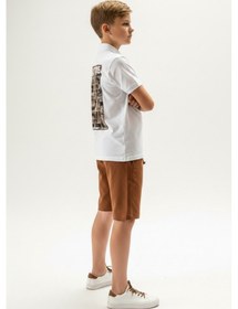 Resim Toontoy Kids Toontoy Erkek Çocuk 2'li Şortlu Takım Polo Yaka Kısa Kollu Düğmeli T-shirt - Beli Lastikli Bağlamalı Şort 25022 Beyaz 
