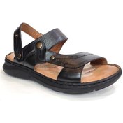 Resim Ural Forelli Günlük Erkek Anatomik Deri Sandalet-Siyah Siyah 