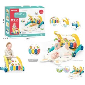 Resim Vardem Piyanolu 2 In 1 Bebek Yürüteci ve Tavşan Desenli Mavi Oyun Halısı 