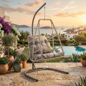 Resim Rehome Hazar Tek Kişilik Rattan Bahçe Salıncağı | Beyaz 