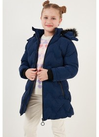 Resim Lela Peluş Astarlı Yakası Suni Kürklü Çıkarılabilir Kapüşonlu Kışlık Kız Çocuk Mont 5761905 Saks 