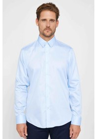 Resim Tudors Slim Fit Mavi Non-ıron %100 Pamuk Doğa Dostu Ekoteks Belgeli Ütü Gerektirmez Gömlek-31171 Mavi 
