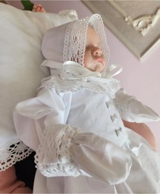 Resim Tozpembebaby Pamuklu Beyaz Bebek Elbisesi 