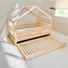 Resim Woodland Montessori House Floor Bed with Trundle Bed - US Twin / Option 14 