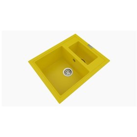 Resim Polex Cristalüx Granit Evye P-04 Sarı 1.5 Gözlü Tezgah Altı Ve Tezgah Üstü Kare Mutfak Evyesi 59.5x49 CM 