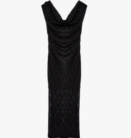 Resim Koton Slim Fit Kayık Yaka Bodycon Dantelli Taşlı Midi Abiye Elbise Siyah 6sak80049fk Siyah 