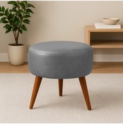 Resim Yuvarlak Puf - 40 Cm - Deri Kumaş - Gri 