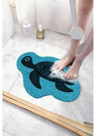 Resim Kaplumbağa Banyo Paspası Kaymaz Taban Yumuşak Esnek Paspas Islak Zemin Hijyenik Paspas 40x60 Cm Mavi 